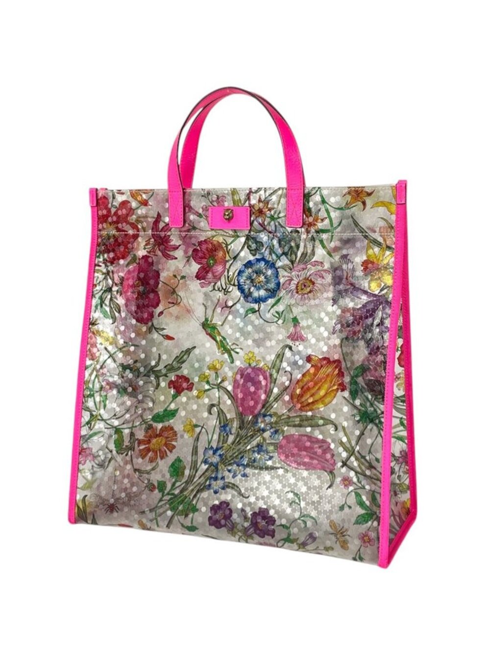 Gucci Tote Flora Print Leather Pink Clear